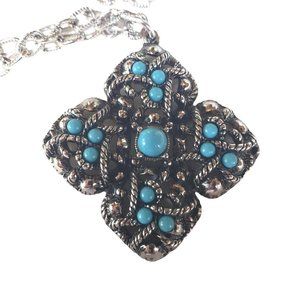 Avon Sierra Maltese Cross Faux Turquoise Necklace Pendant Vintage 1973